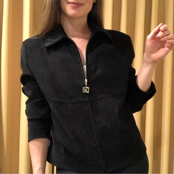 St. John Sport Black Faux Suede Zip Jacket Small Boho Western VTG Y2K Cowgirl - Picture 5 of 16